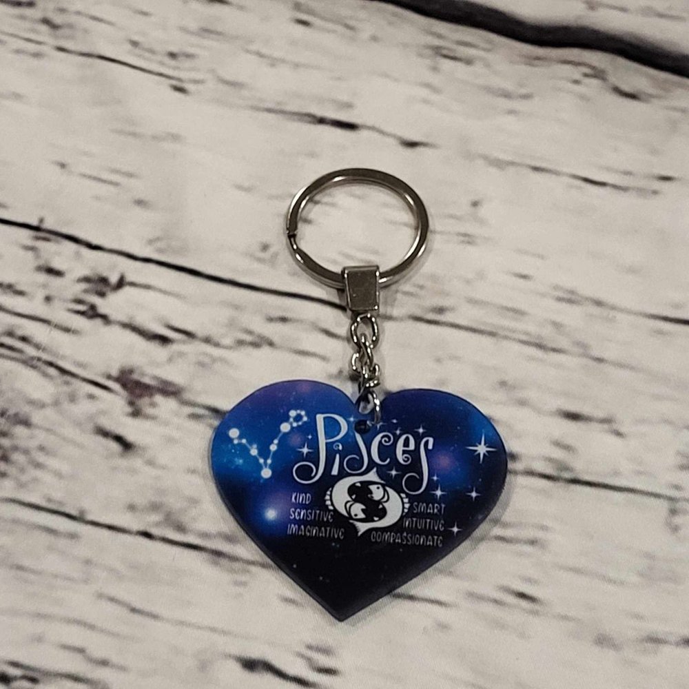 New Zodiac Universe Blue Heart Pisces Keychain - Picture 3 of 7